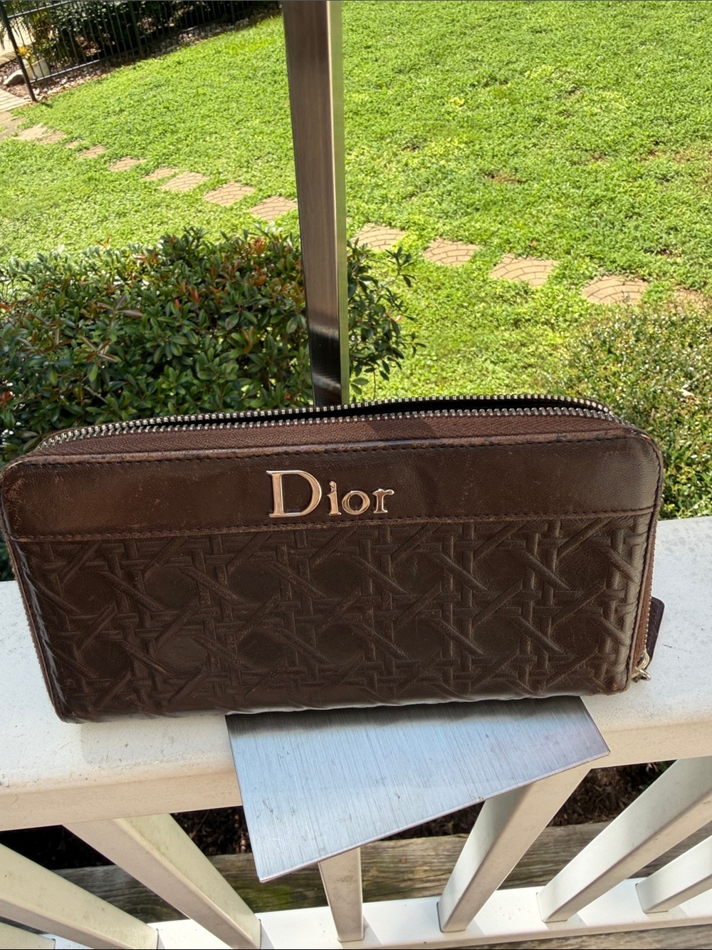 Dior  Authentic Dark Brown Embossed Leather zip -Around Wallet - Picture 15 of 16
